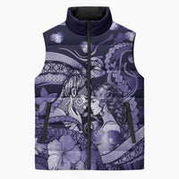 Personalised Maori Romantic Valentine Sleeveless Puffer Jacket The Hongi Kiss Purple Galaxy DT05 Unisex Purple - Polynesian Pride