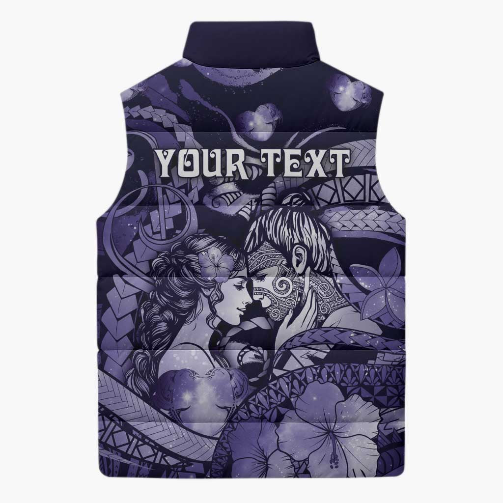 Personalised Maori Romantic Valentine Sleeveless Puffer Jacket The Hongi Kiss Purple Galaxy DT05 - Polynesian Pride