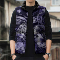 Personalised Maori Romantic Valentine Sleeveless Puffer Jacket The Hongi Kiss Purple Galaxy DT05 - Polynesian Pride