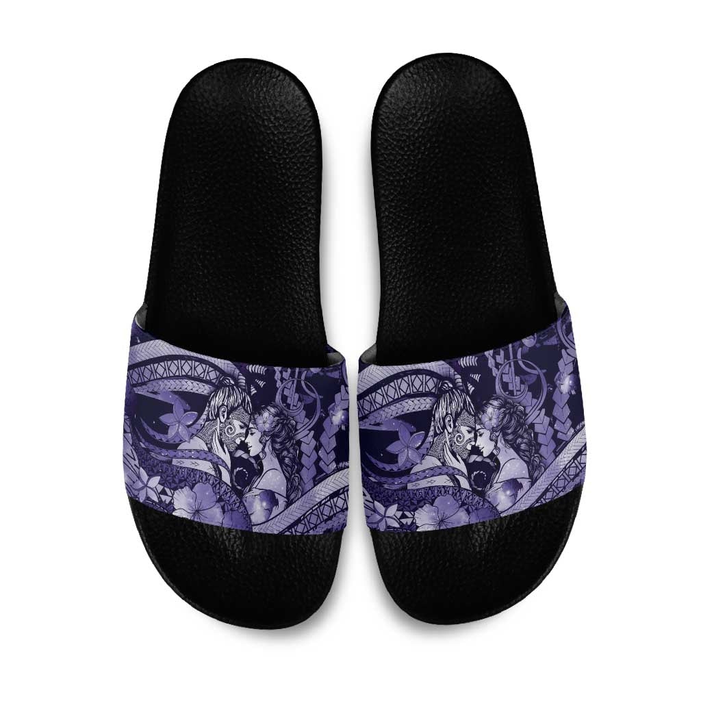 Maori Romantic Valentine Slide Sandals The Hongi Kiss Purple Galaxy DT05 Purple - Polynesian Pride