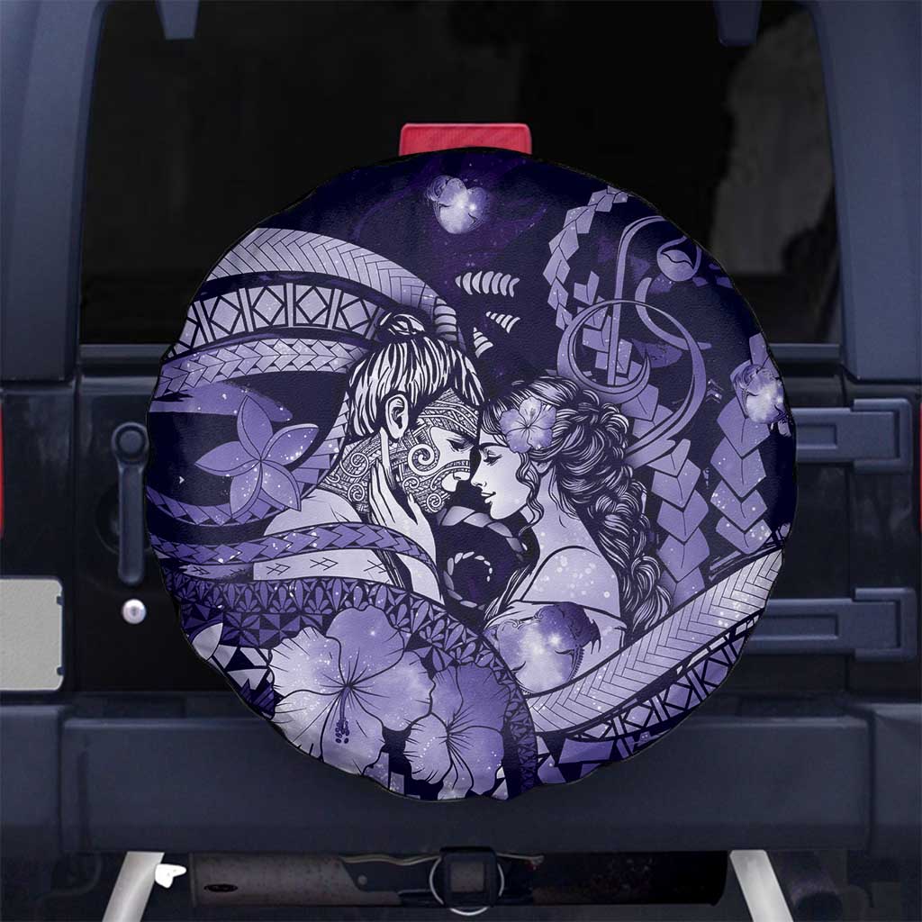 Maori Romantic Valentine Spare Tire Cover The Hongi Kiss Purple Galaxy DT05 No hole Purple - Polynesian Pride