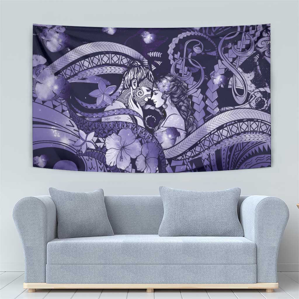 Maori Romantic Valentine Tapestry The Hongi Kiss Purple Galaxy DT05 - Polynesian Pride