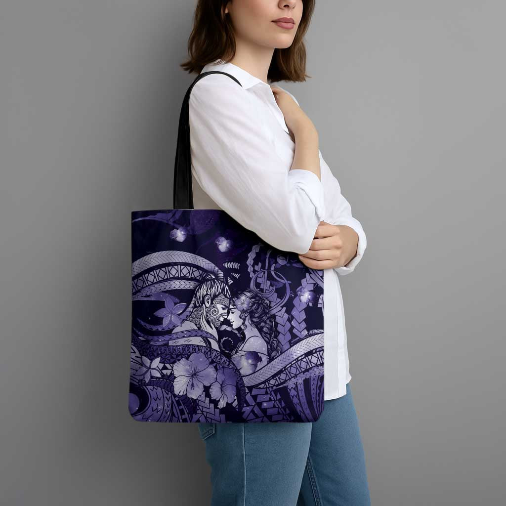 Maori Romantic Valentine Tote Bag The Hongi Kiss Purple Galaxy DT05 - Polynesian Pride