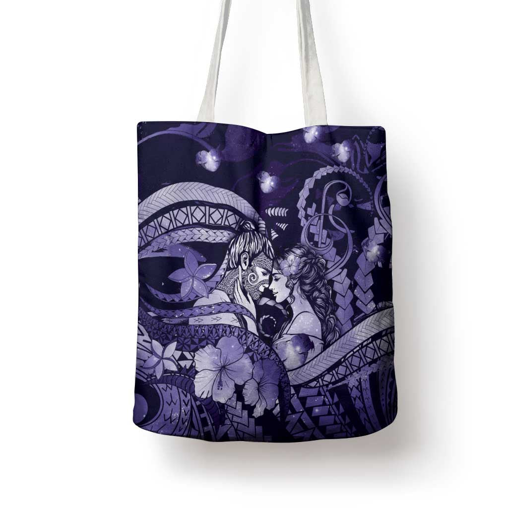 Maori Romantic Valentine Tote Bag The Hongi Kiss Purple Galaxy DT05 - Polynesian Pride