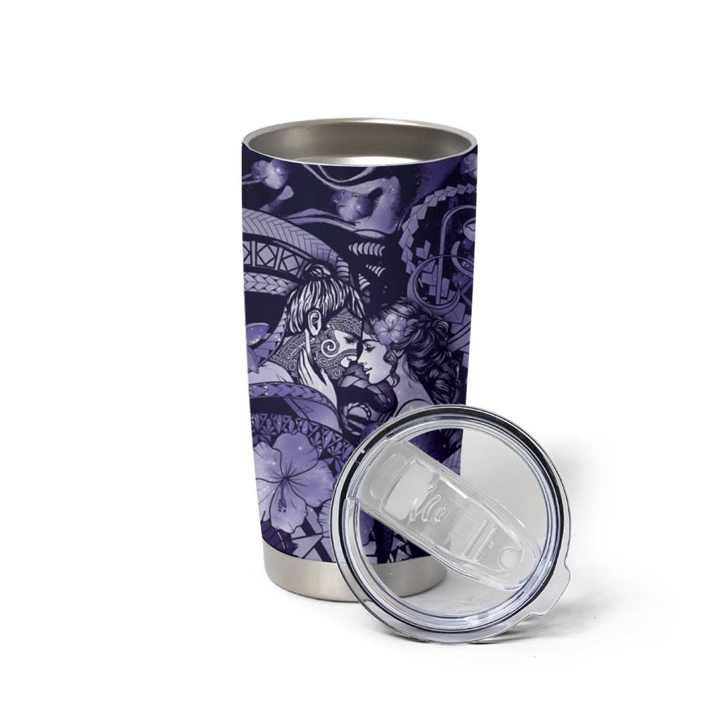 Personalised Maori Romantic Valentine Tumbler Cup The Hongi Kiss Purple Galaxy DT05 - Polynesian Pride