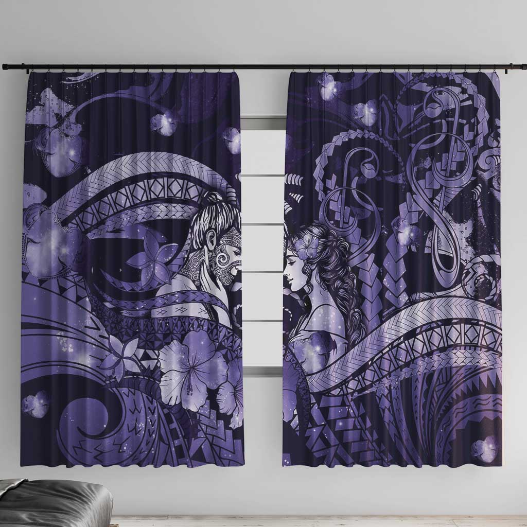 Maori Romantic Valentine Window Curtain The Hongi Kiss Purple Galaxy DT05 With Hooks Purple - Polynesian Pride