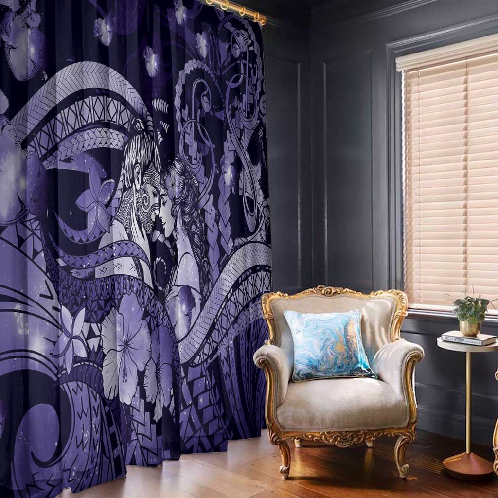 Maori Romantic Valentine Window Curtain The Hongi Kiss Purple Galaxy DT05 - Polynesian Pride