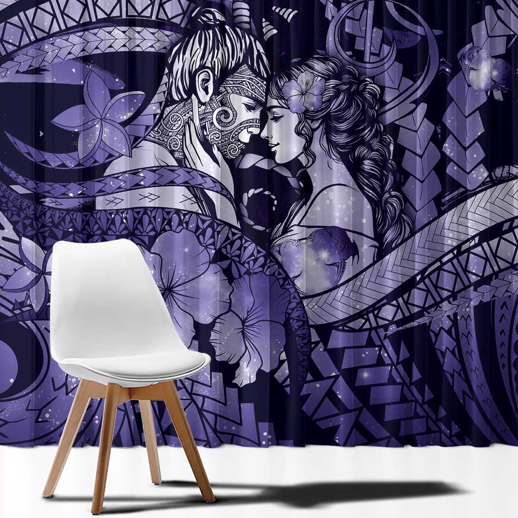 Maori Romantic Valentine Window Curtain The Hongi Kiss Purple Galaxy DT05 - Polynesian Pride