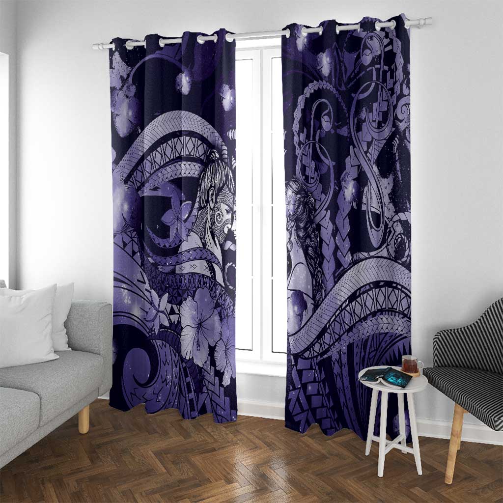 Maori Romantic Valentine Window Curtain The Hongi Kiss Purple Galaxy DT05 With Grommets Purple - Polynesian Pride