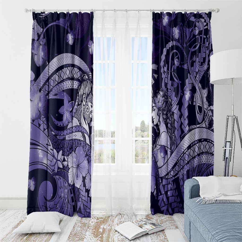 Maori Romantic Valentine Window Curtain The Hongi Kiss Purple Galaxy DT05 - Polynesian Pride