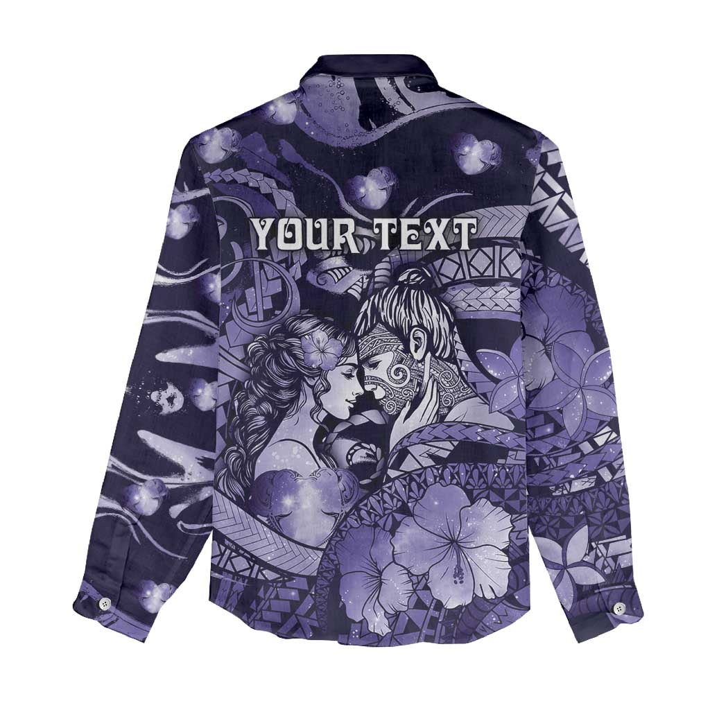 Personalised Maori Romantic Valentine Women Casual Shirt The Hongi Kiss Purple Galaxy