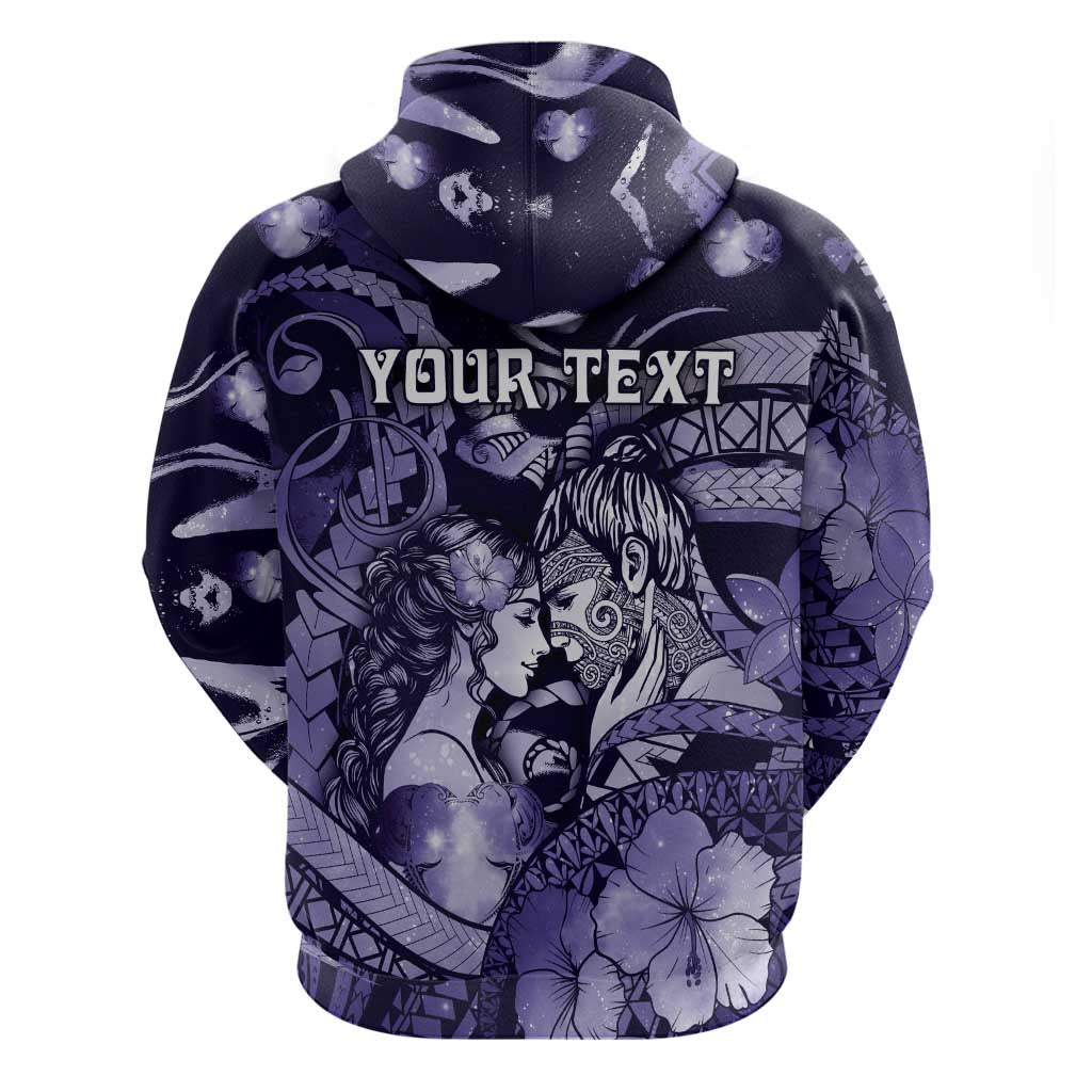 Personalised Maori Romantic Valentine Zip Hoodie The Hongi Kiss Purple Galaxy DT05 - Polynesian Pride