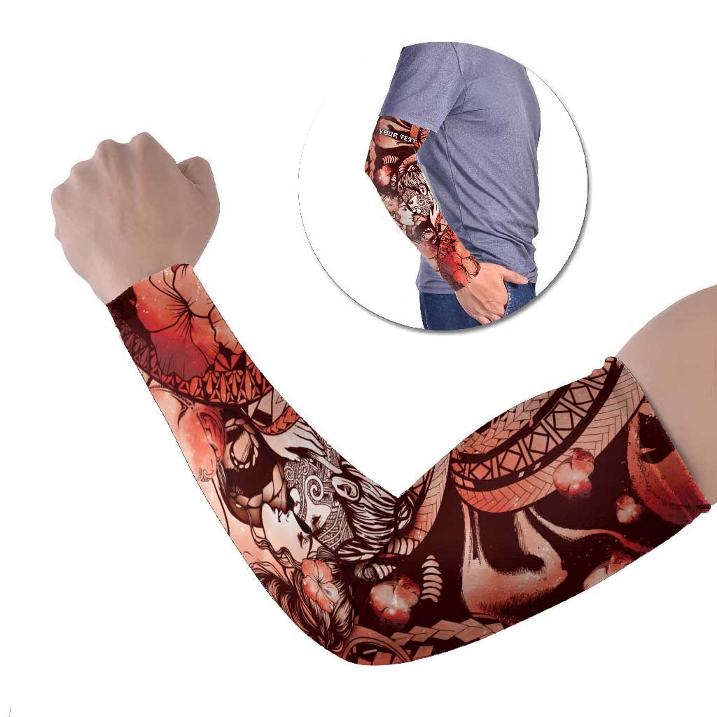 Personalised Maori Romantic Valentine Arm Sleeves The Hongi Kiss Red Galaxy DT05 Set of 2 Red - Polynesian Pride