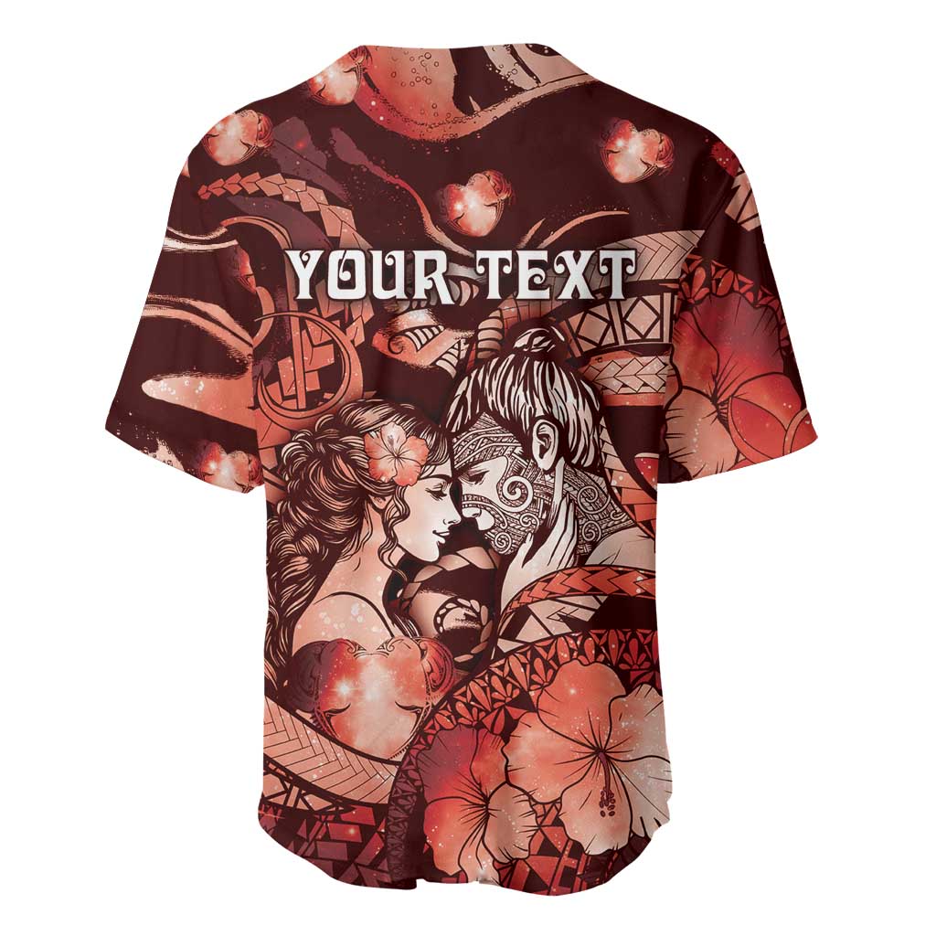 Personalised Maori Romantic Valentine Baseball Jersey The Hongi Kiss Red Galaxy DT05 - Polynesian Pride