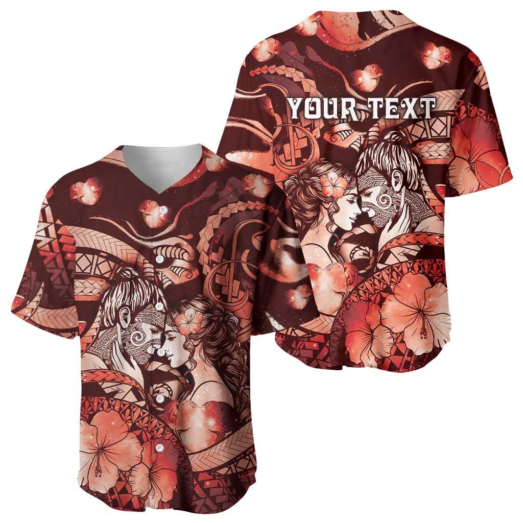 Personalised Maori Romantic Valentine Baseball Jersey The Hongi Kiss Red Galaxy DT05 - Polynesian Pride