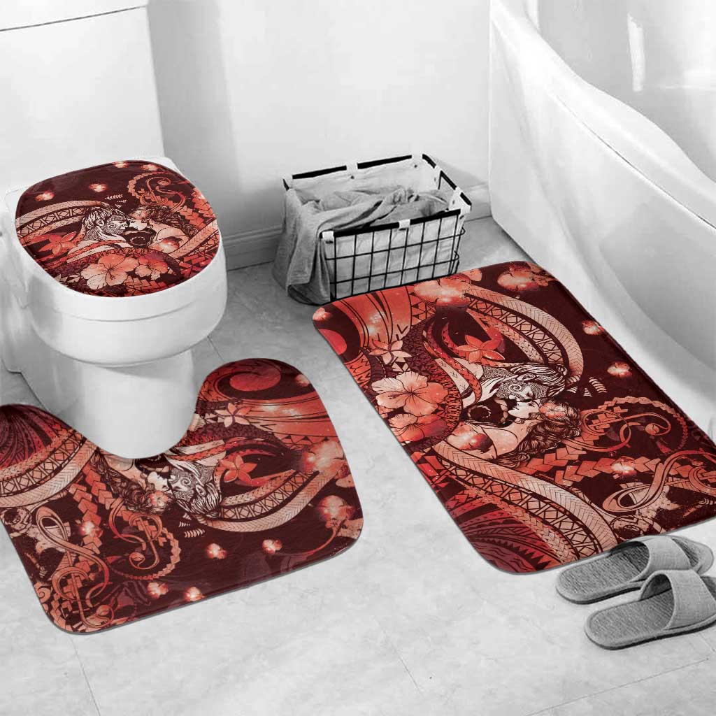 Maori Romantic Valentine Bathroom Set The Hongi Kiss Red Galaxy DT05 Mat Set Only (3 pcs) One Size Red - Polynesian Pride