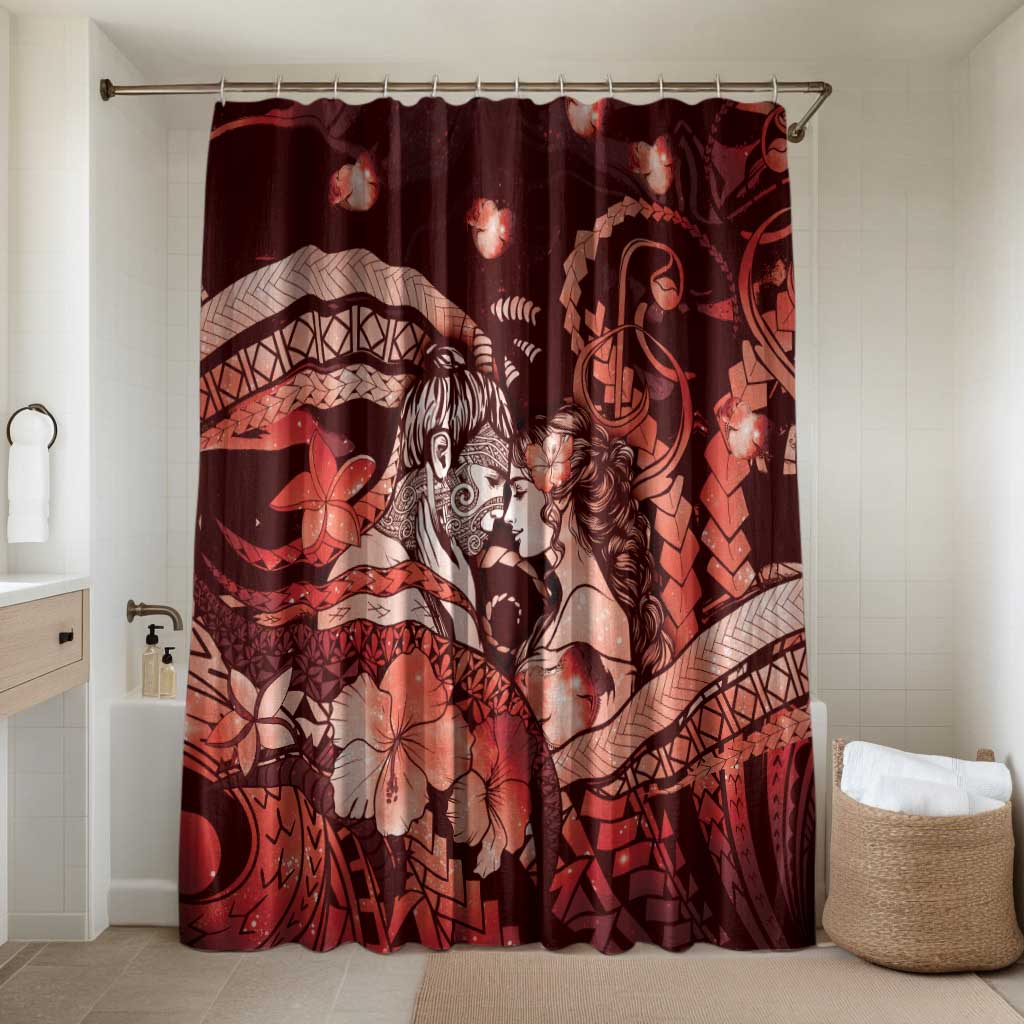 Maori Romantic Valentine Bathroom Set The Hongi Kiss Red Galaxy DT05 Shower Curtain Only Red - Polynesian Pride