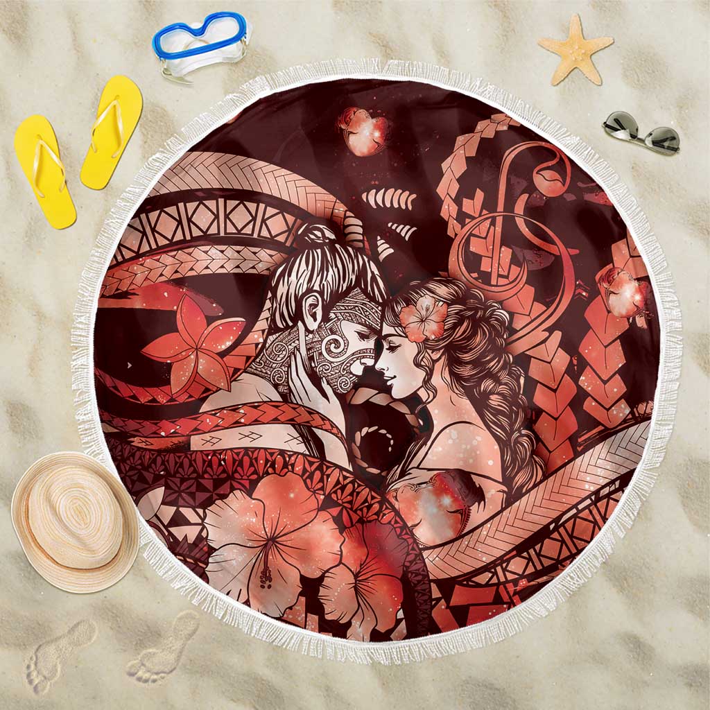 Maori Romantic Valentine Beach Blanket The Hongi Kiss Red Galaxy DT05 One Size 150cm Red - Polynesian Pride
