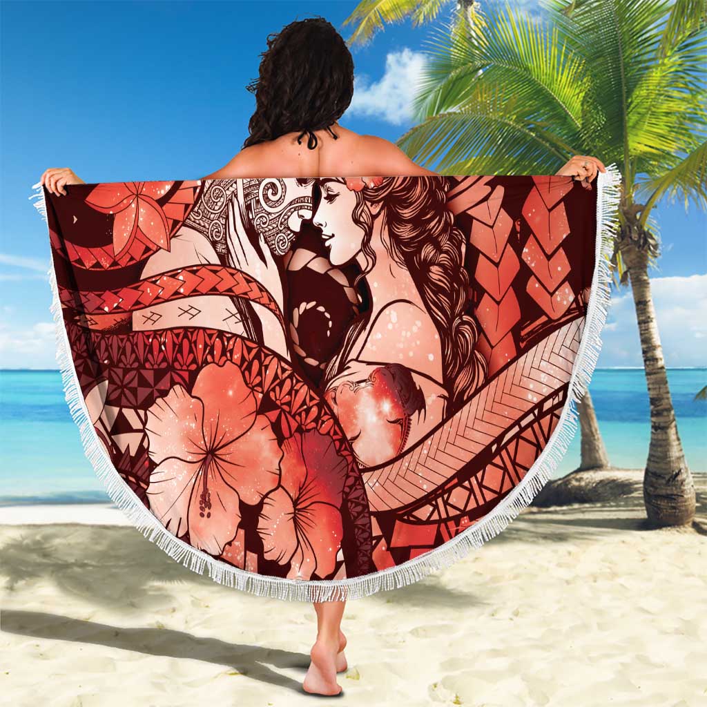 Maori Romantic Valentine Beach Blanket The Hongi Kiss Red Galaxy DT05 - Polynesian Pride