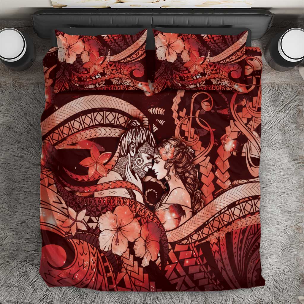 Maori Romantic Valentine Bedding Set The Hongi Kiss Red Galaxy DT05 Red - Polynesian Pride