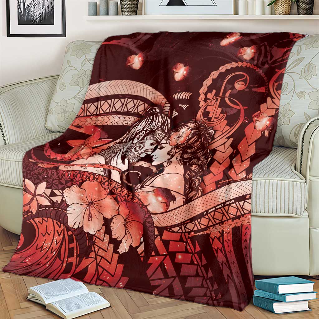 Maori Romantic Valentine Blanket The Hongi Kiss Red Galaxy DT05 - Polynesian Pride