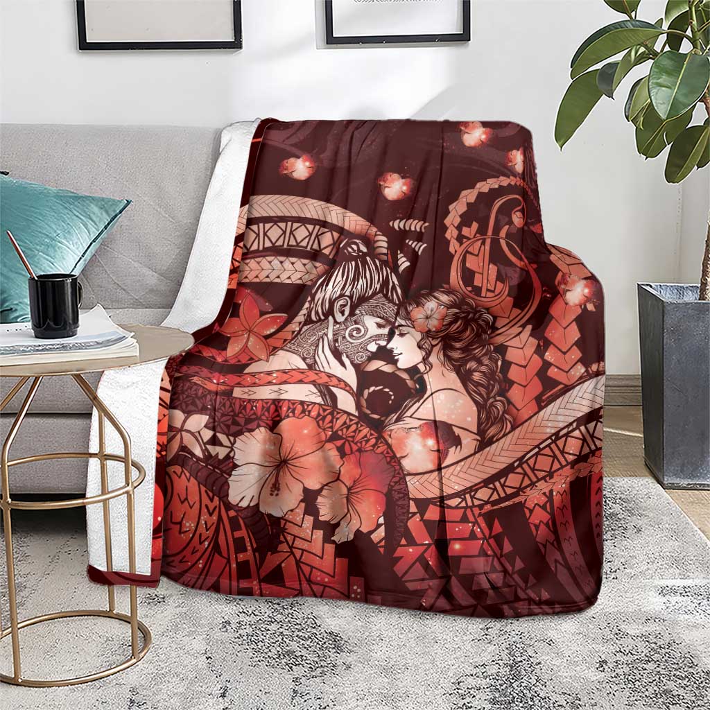 Maori Romantic Valentine Blanket The Hongi Kiss Red Galaxy DT05 - Polynesian Pride