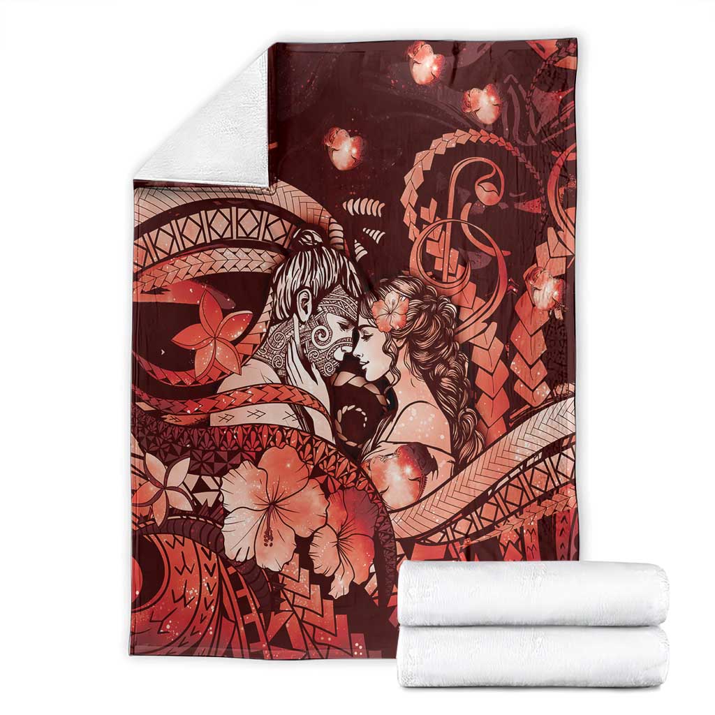 Maori Romantic Valentine Blanket The Hongi Kiss Red Galaxy DT05 - Polynesian Pride