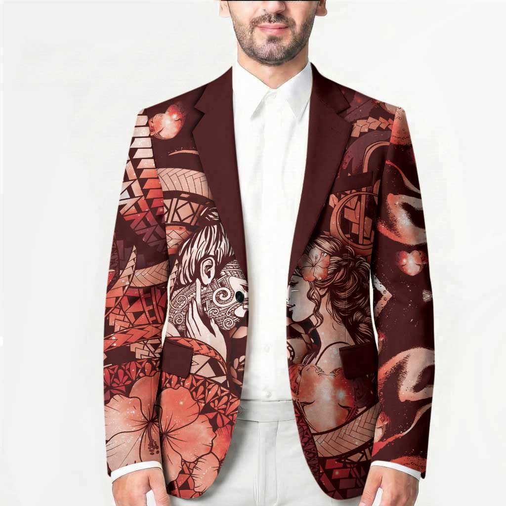 Personalised Maori Romantic Valentine Blazer The Hongi Kiss Red Galaxy DT05 - Polynesian Pride