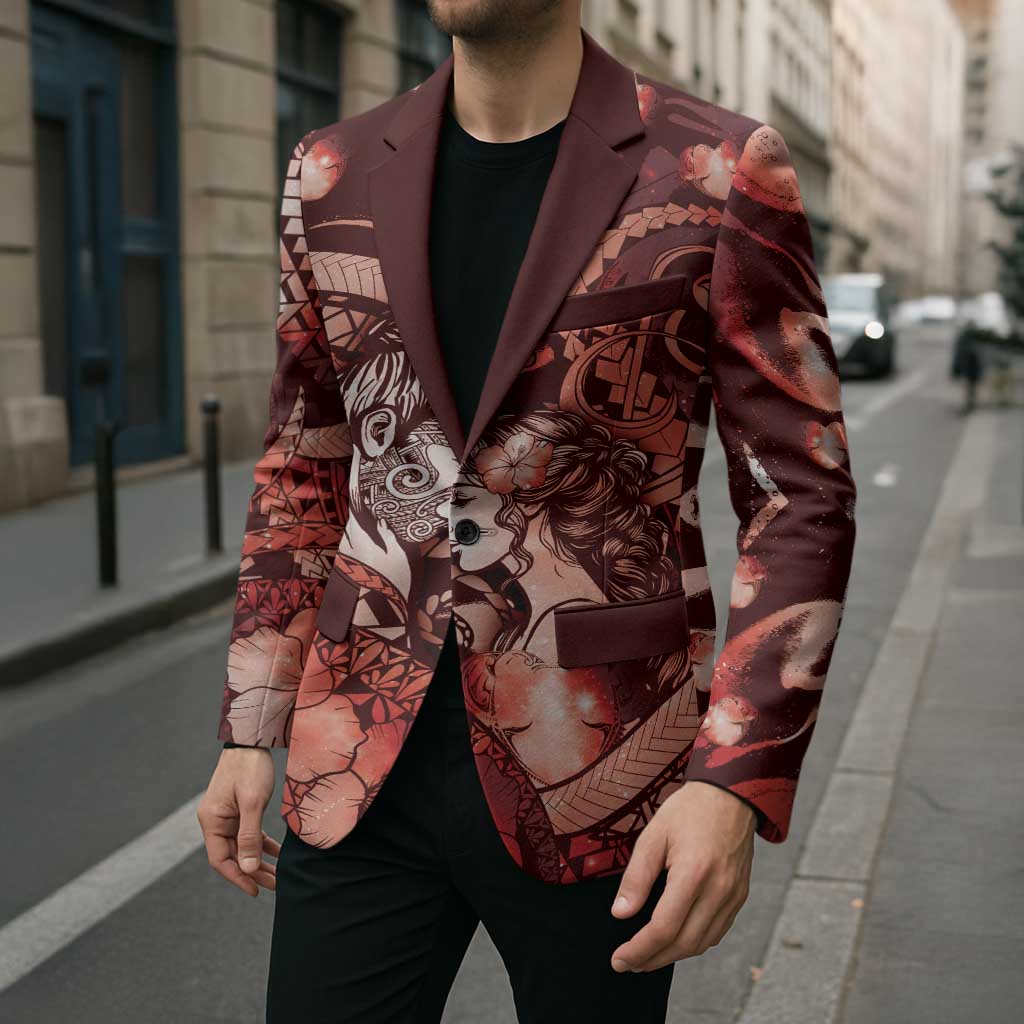 Personalised Maori Romantic Valentine Blazer The Hongi Kiss Red Galaxy DT05 - Polynesian Pride