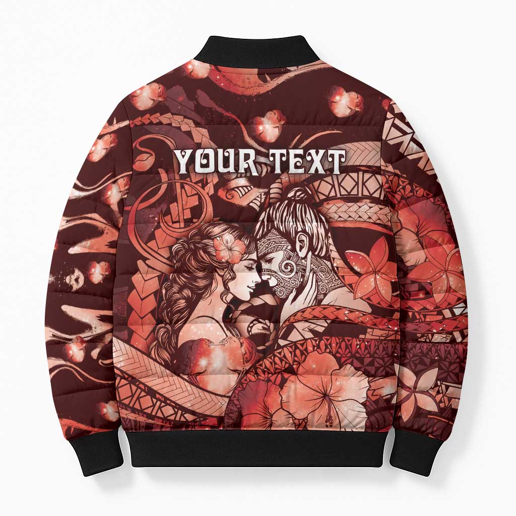 Personalised Maori Romantic Valentine Bomber Puffer Jacket The Hongi Kiss Red Galaxy DT05 - Polynesian Pride