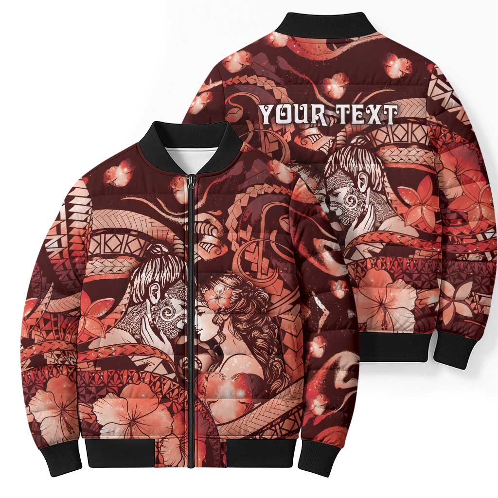 Personalised Maori Romantic Valentine Bomber Puffer Jacket The Hongi Kiss Red Galaxy DT05 - Polynesian Pride