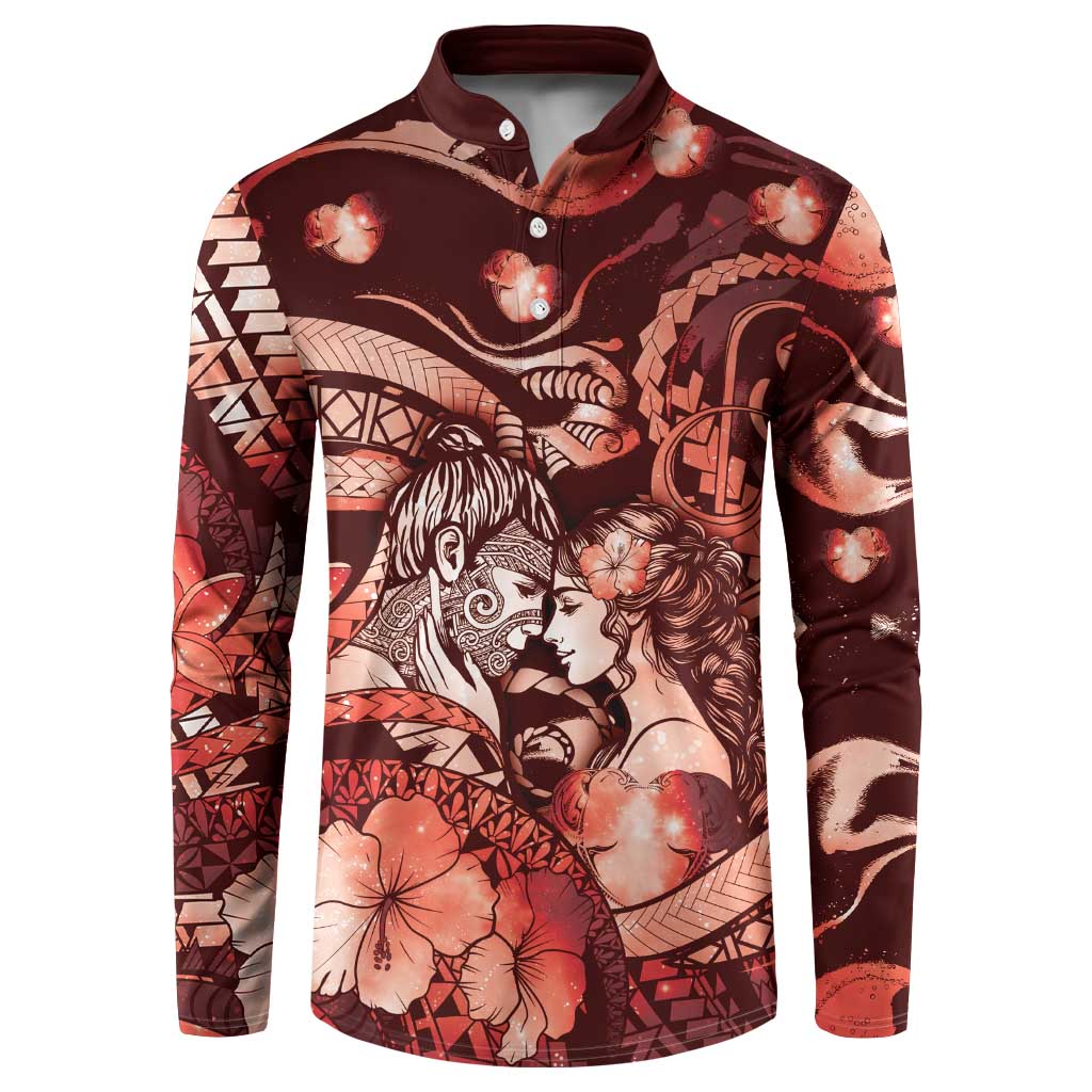 Personalised Maori Romantic Valentine Button Sweatshirt The Hongi Kiss Red Galaxy DT05 Red - Polynesian Pride