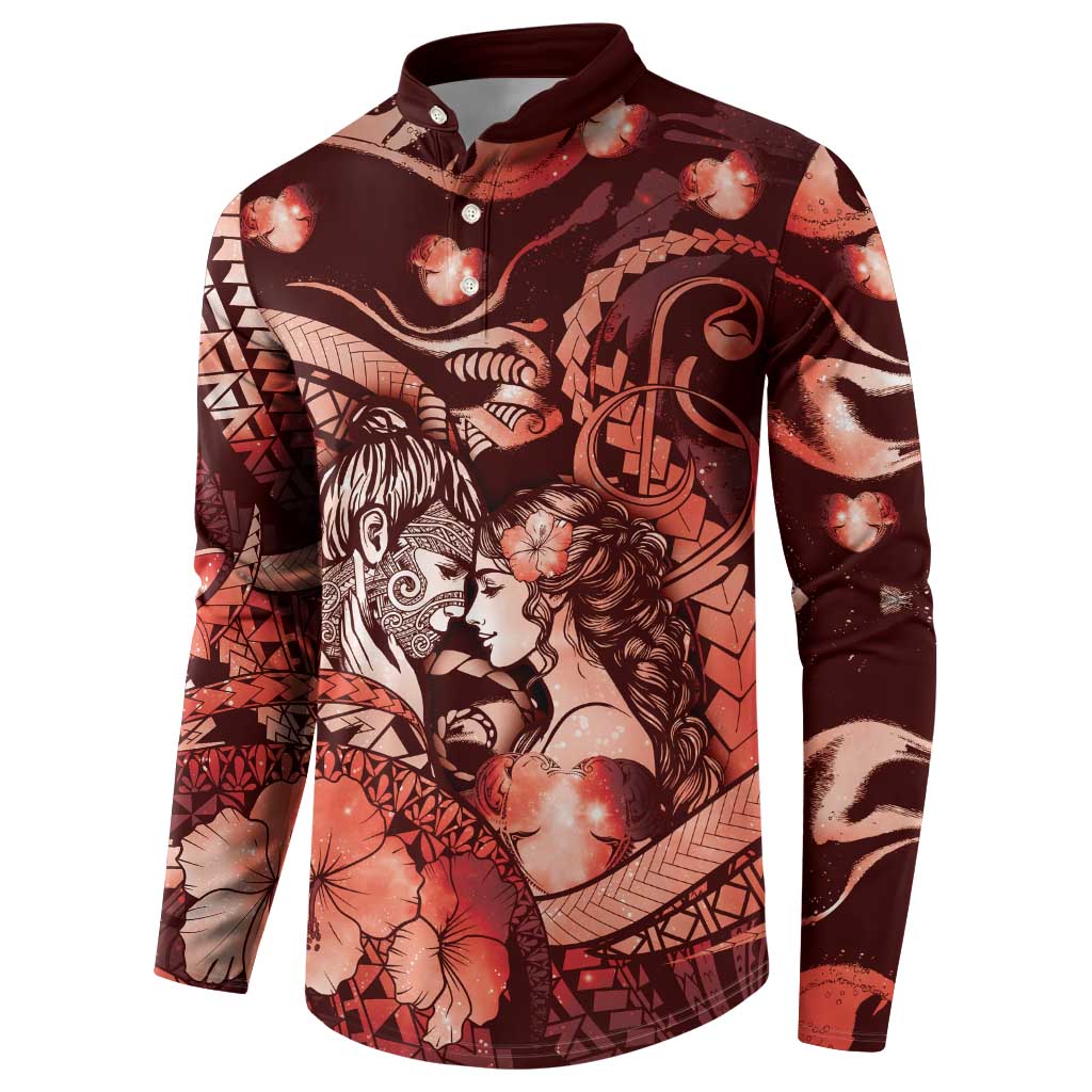 Personalised Maori Romantic Valentine Button Sweatshirt The Hongi Kiss Red Galaxy DT05 - Polynesian Pride