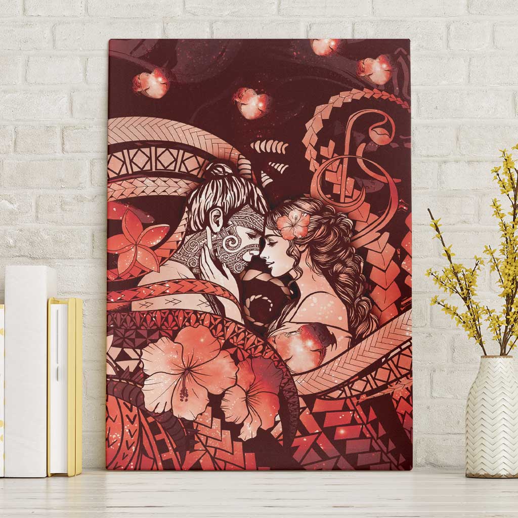 Maori Romantic Valentine Canvas Wall Art The Hongi Kiss Red Galaxy DT05 Without Frame Red - Polynesian Pride