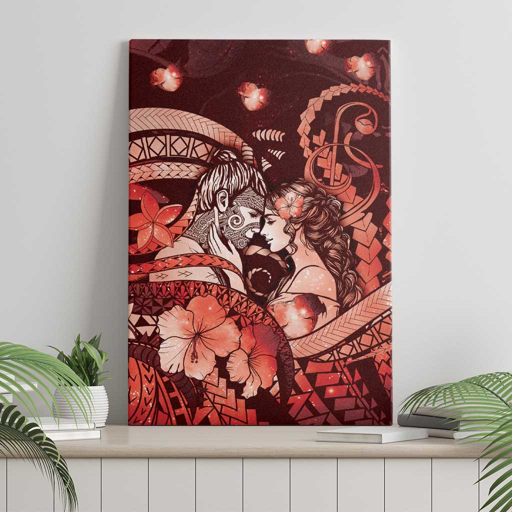 Maori Romantic Valentine Canvas Wall Art The Hongi Kiss Red Galaxy DT05 - Polynesian Pride
