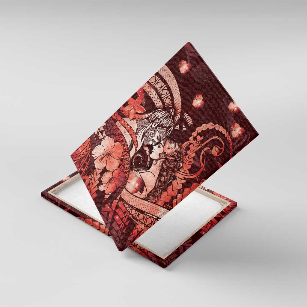 Maori Romantic Valentine Canvas Wall Art The Hongi Kiss Red Galaxy DT05 With Frame Red - Polynesian Pride