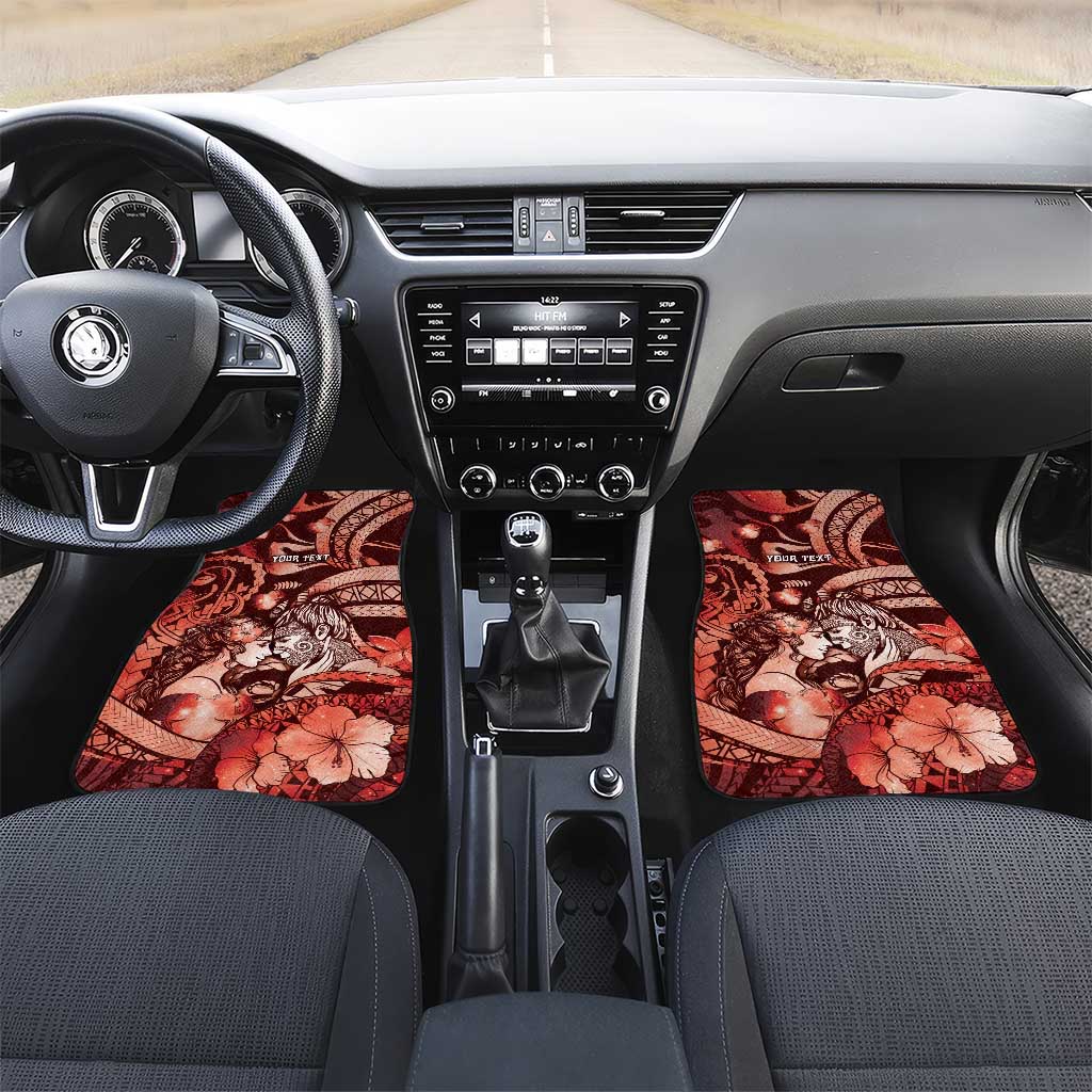 Personalised Maori Romantic Valentine Car Mats The Hongi Kiss Red Galaxy DT05 Set 2pcs - Front Red - Polynesian Pride