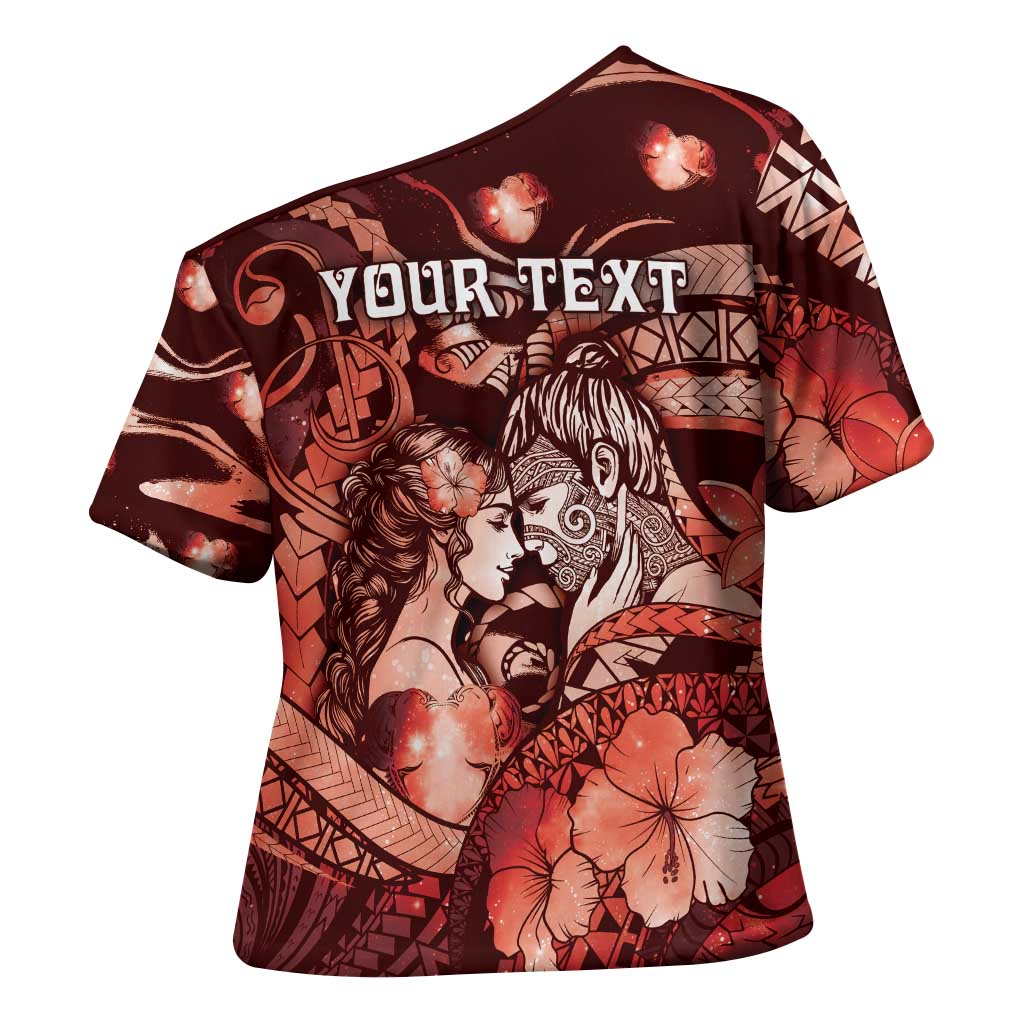 Personalised Maori Romantic Valentine Cross Shoulder Shirt The Hongi Kiss Red Galaxy DT05 - Polynesian Pride