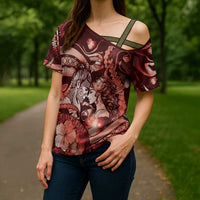 Personalised Maori Romantic Valentine Cross Shoulder Shirt The Hongi Kiss Red Galaxy DT05 - Polynesian Pride