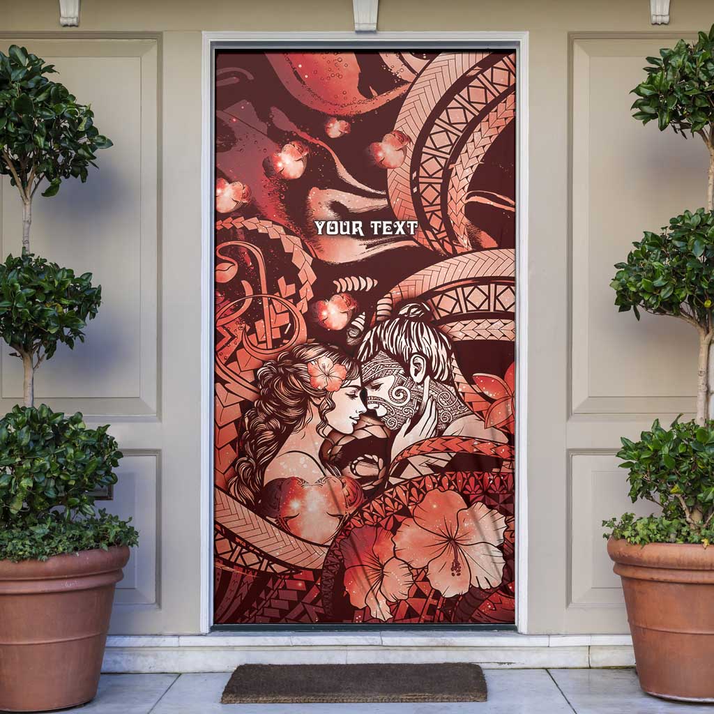 Personalised Maori Romantic Valentine Door Cover The Hongi Kiss Red Galaxy DT05 Red - Polynesian Pride
