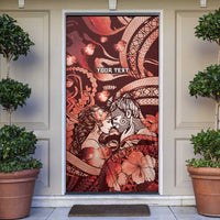 Personalised Maori Romantic Valentine Door Cover The Hongi Kiss Red Galaxy DT05 Red - Polynesian Pride