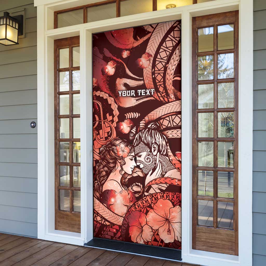 Personalised Maori Romantic Valentine Door Cover The Hongi Kiss Red Galaxy DT05 - Polynesian Pride