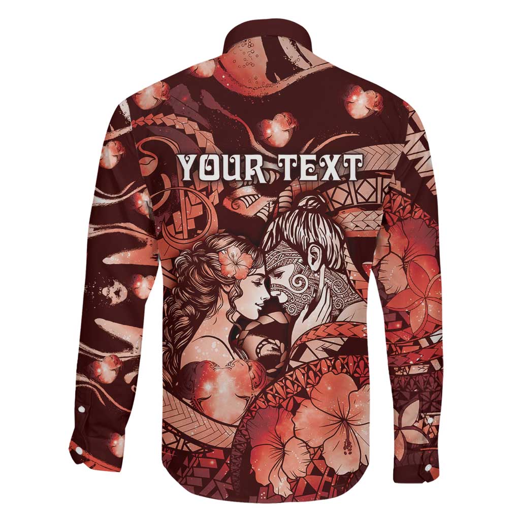 Personalised Maori Romantic Valentine Family Matching Off Shoulder Maxi Dress and Hawaiian Shirt The Hongi Kiss Red Galaxy