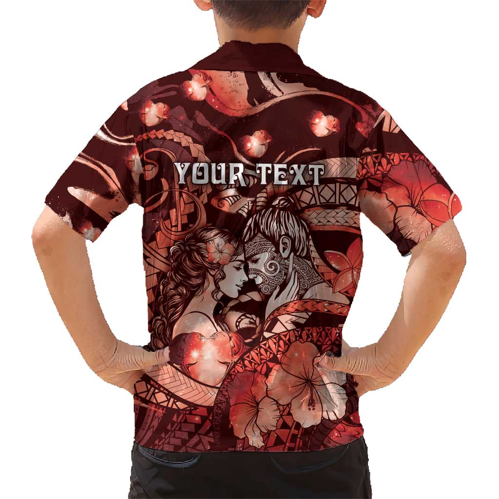 Personalised Maori Romantic Valentine Family Matching Off Shoulder Short Dress and Hawaiian Shirt The Hongi Kiss Red Galaxy