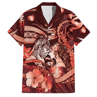 Personalised Maori Romantic Valentine Family Matching Summer Maxi Dress and Hawaiian Shirt The Hongi Kiss Red Galaxy