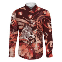 Personalised Maori Romantic Valentine Family Matching Summer Maxi Dress and Hawaiian Shirt The Hongi Kiss Red Galaxy