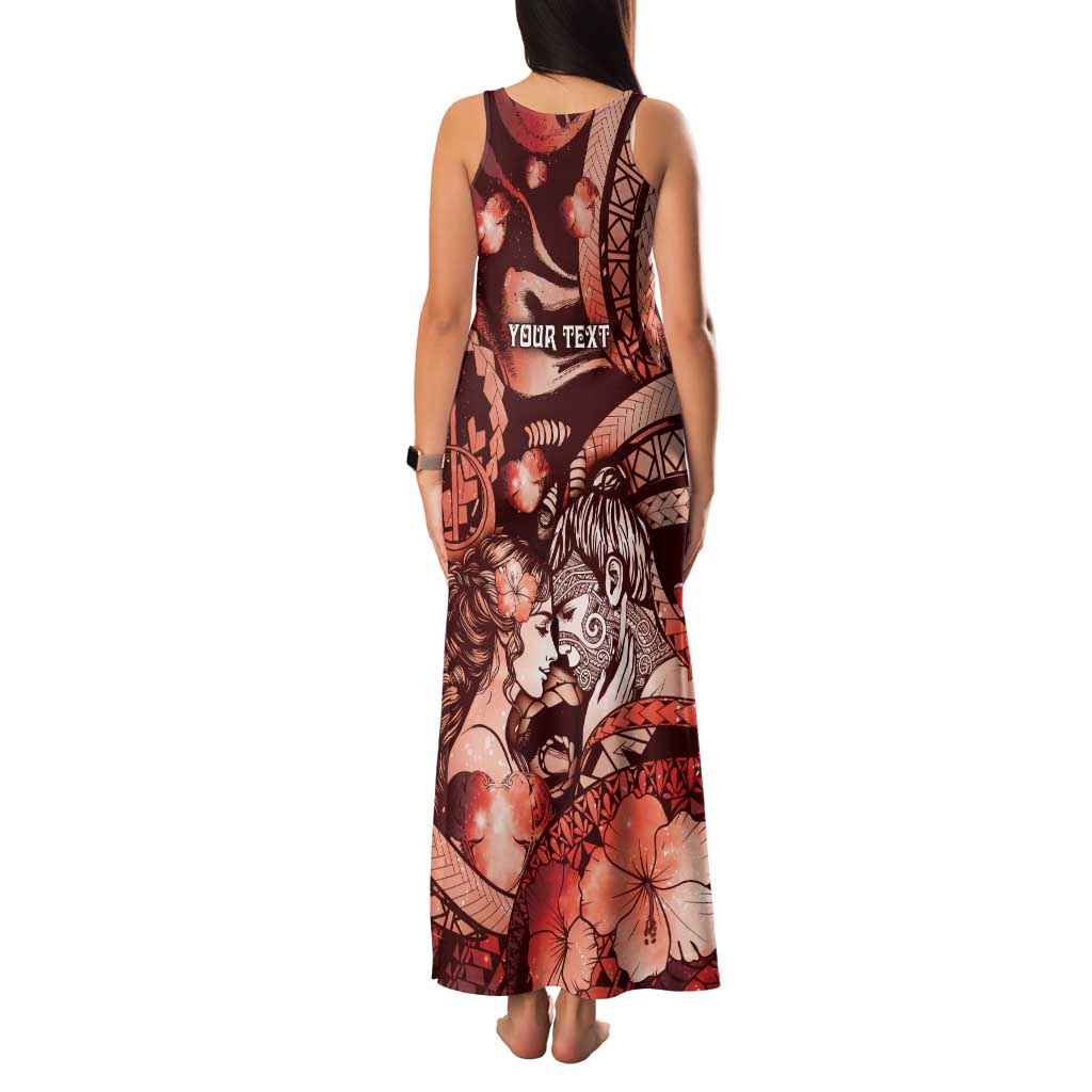 Personalised Maori Romantic Valentine Family Matching Tank Maxi Dress and Hawaiian Shirt The Hongi Kiss Red Galaxy