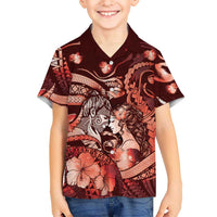Personalised Maori Romantic Valentine Family Matching Tank Maxi Dress and Hawaiian Shirt The Hongi Kiss Red Galaxy