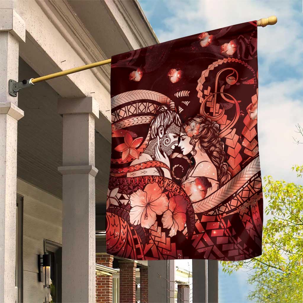 Maori Romantic Valentine Garden Flag The Hongi Kiss Red Galaxy DT05 House Flag Red - Polynesian Pride