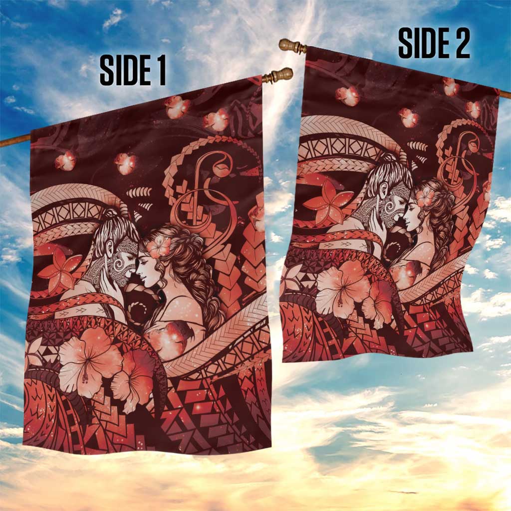 Maori Romantic Valentine Garden Flag The Hongi Kiss Red Galaxy DT05 - Polynesian Pride